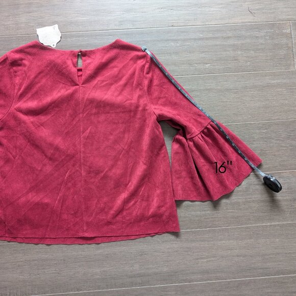 Altar'd State, Cranberry Red Faux Suede Blouse with Bell Sleeves, Sz S - Picture 11 of 12